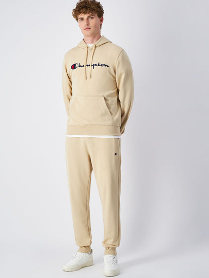 FELPA CON CAPPUCCIO CON LOGO RICAMATO CHAMPION UOMO BEIGE