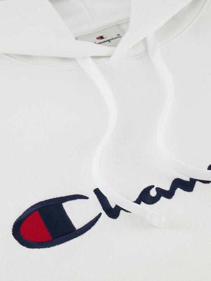 FELPA CON CAPPUCCIO CON LOGO RICAMATO CHAMPION UOMO BIANCO