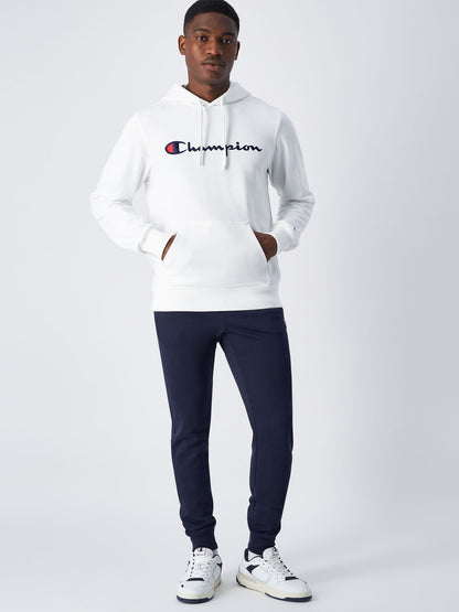 FELPA CON CAPPUCCIO CON LOGO RICAMATO CHAMPION UOMO BIANCO