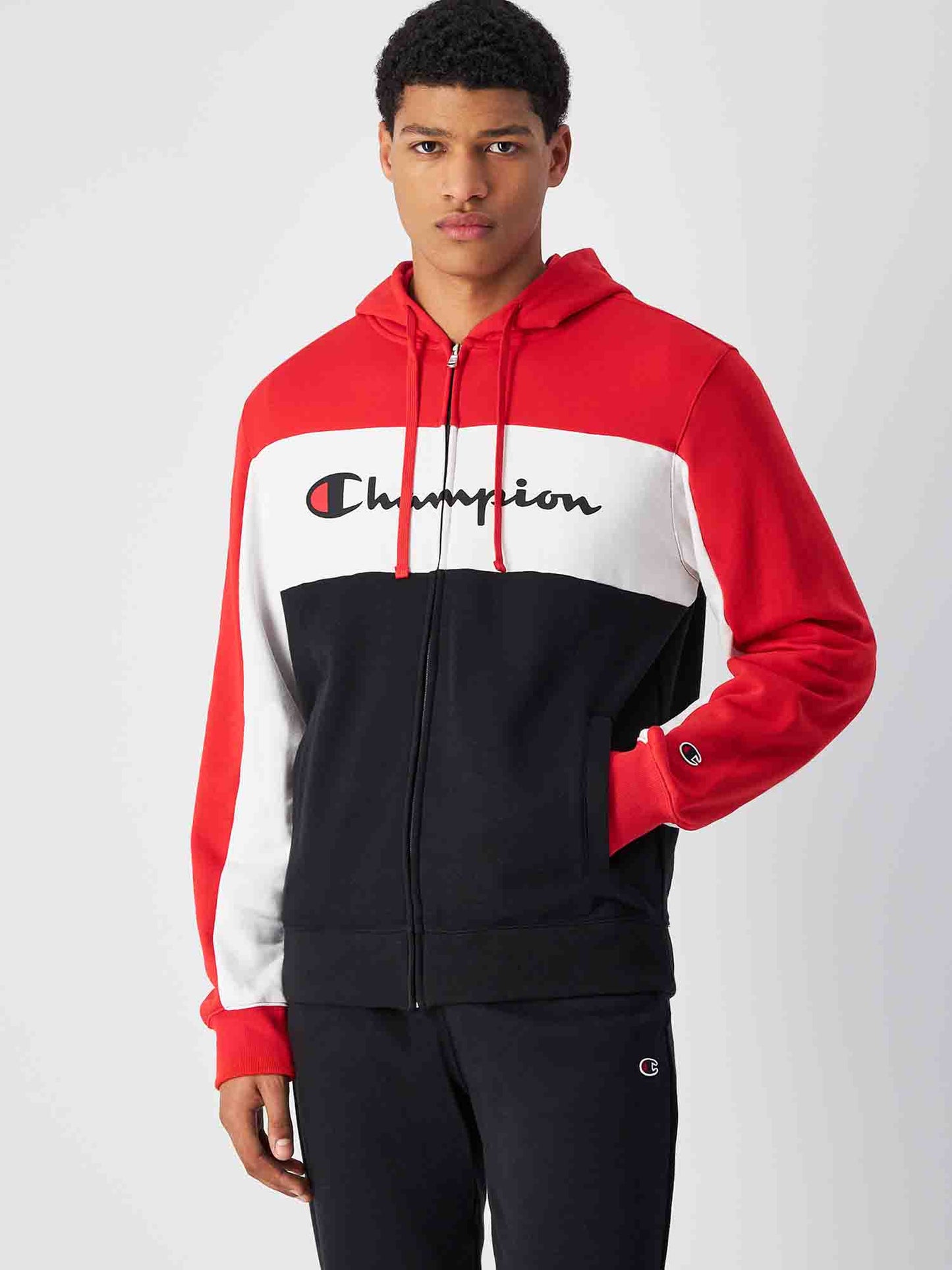 TUTA CHAMPION CON ZIP UOMO ROSSO NERO