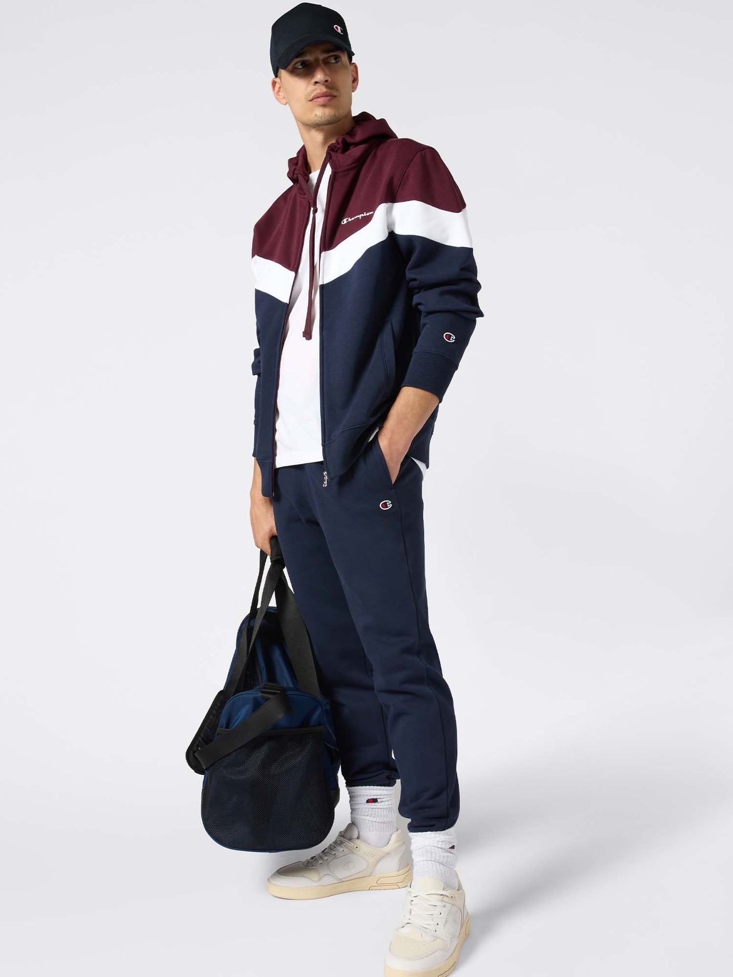 TUTA FULL ZIP E CAPPUCCIO CHAMPION DA UOMO BORDEAUX