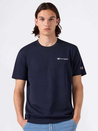 T-shirt maniche corte Champion da uomo blu con logo ricamato