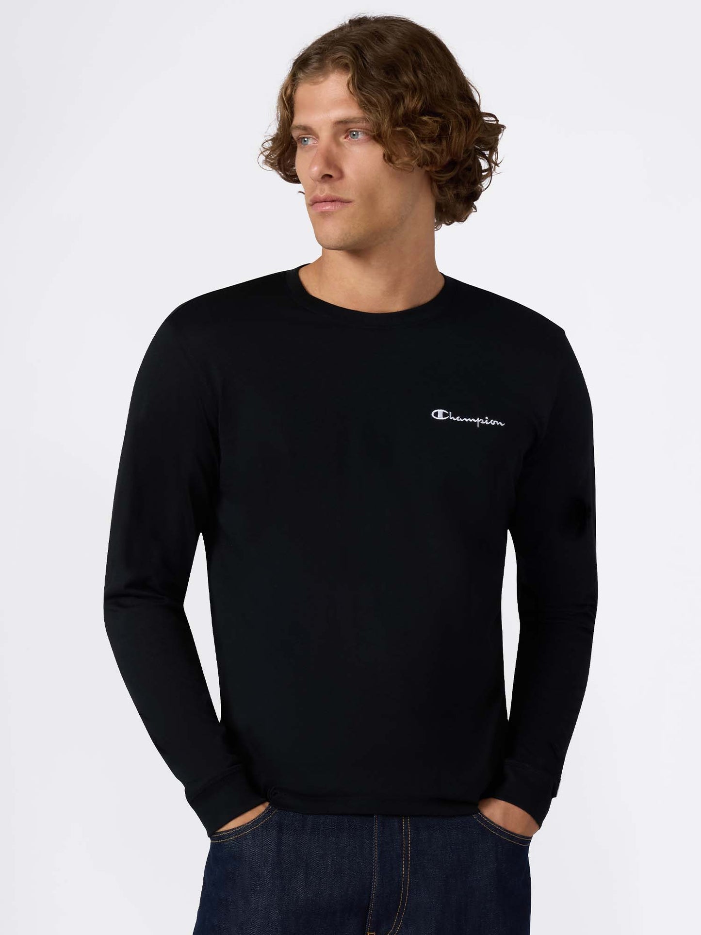 CHAMPION MAGLIA GIROCOLLO BASIC DA UOMO NERO