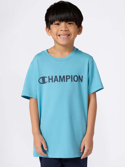 T-SHIRT GIROCOLLO CON LOGO CHAMPION DA BAMBINO CELESTE