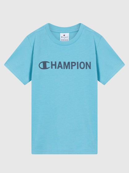 T-SHIRT GIROCOLLO CON LOGO CHAMPION DA BAMBINO CELESTE