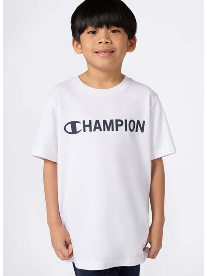 T-SHIRT GIROCOLLO CON LOGO CHAMPION DA BAMBINO BIANCO