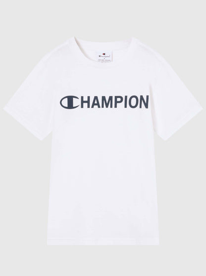 T-SHIRT GIROCOLLO CON LOGO CHAMPION DA BAMBINO BIANCO