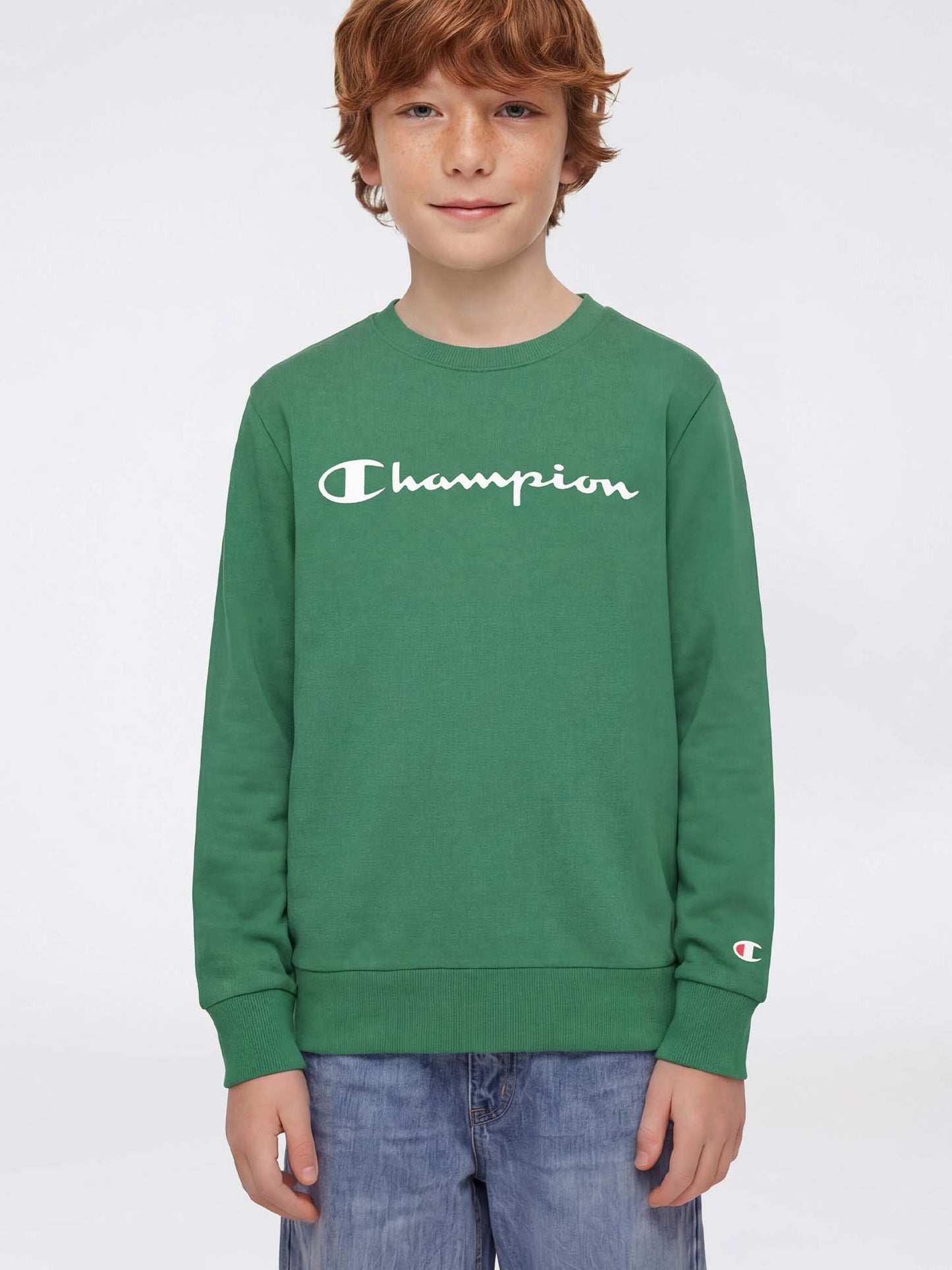 Felpa verde unisex bambino Champion con design confortevole