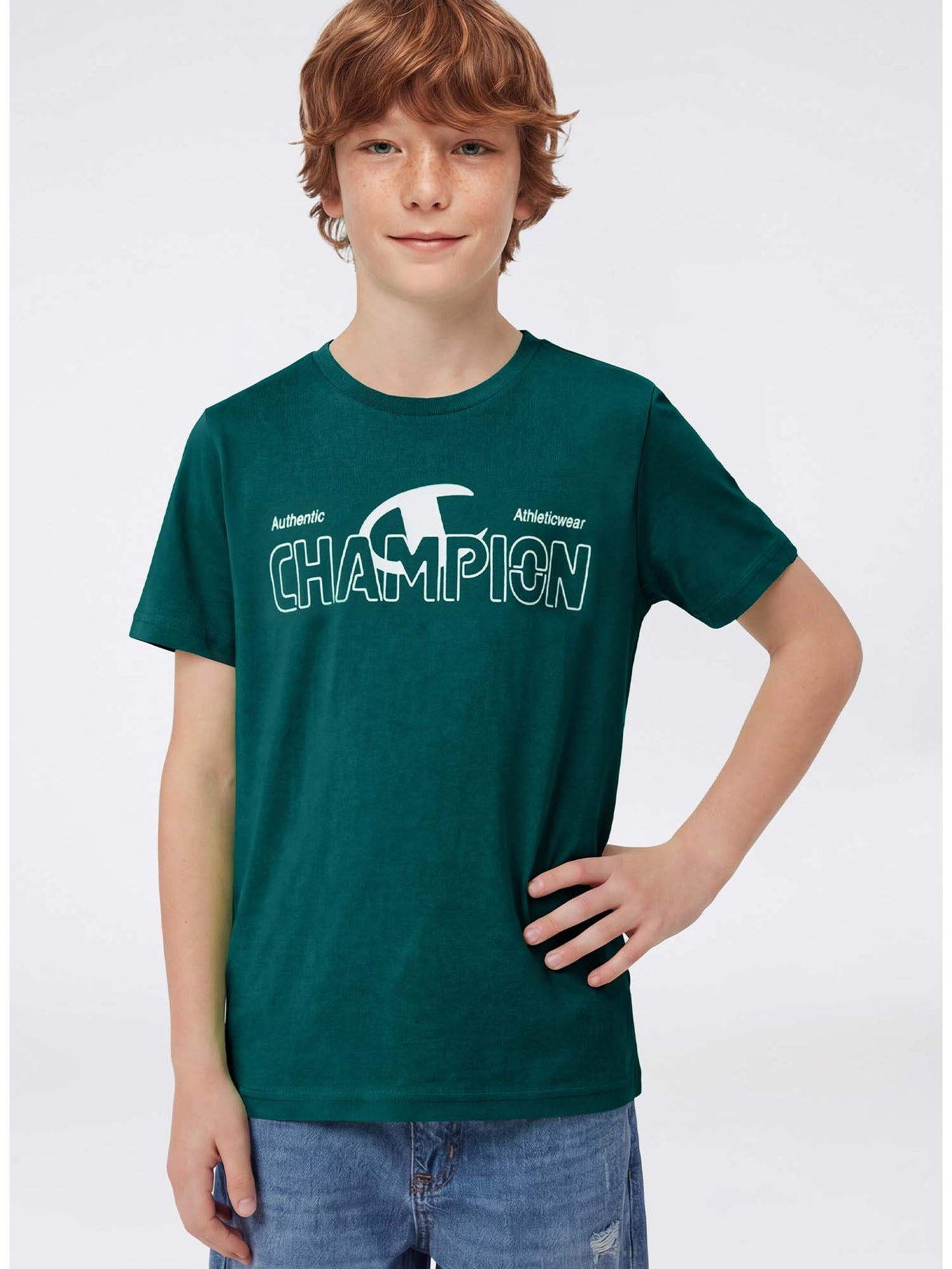 T-shirt verde da bambino unisex Champion a maniche corte