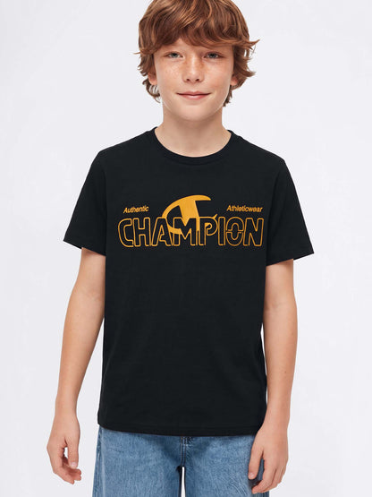 T-shirt nera Champion con logo ricamato per bambino unisex