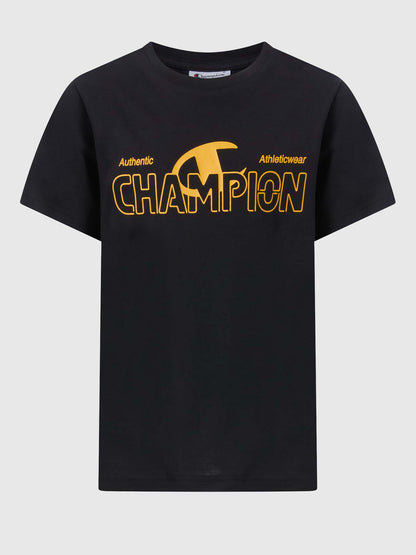 T-shirt nera Champion con logo ricamato per bambino unisex