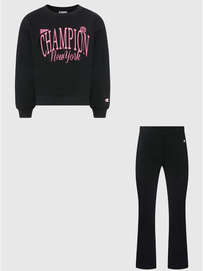 Champion tuta unisex bambino nera in cotone garzato
