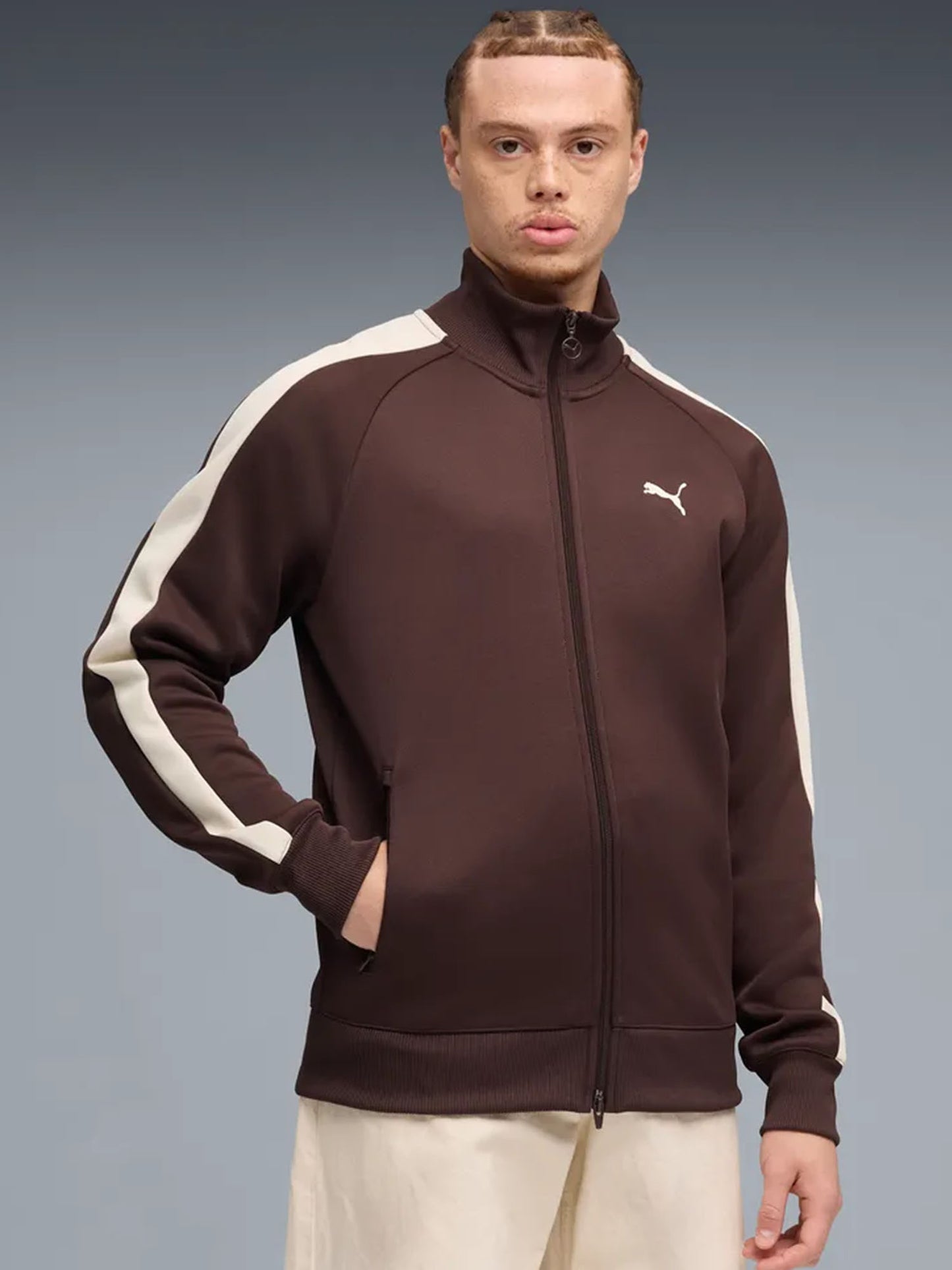 Puma T7 Always On, felpa con zip uomo marrone