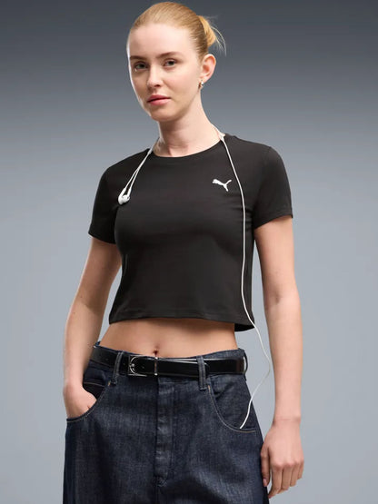 T-shirt nera Puma Wardrobe Essentials donna a maniche corte