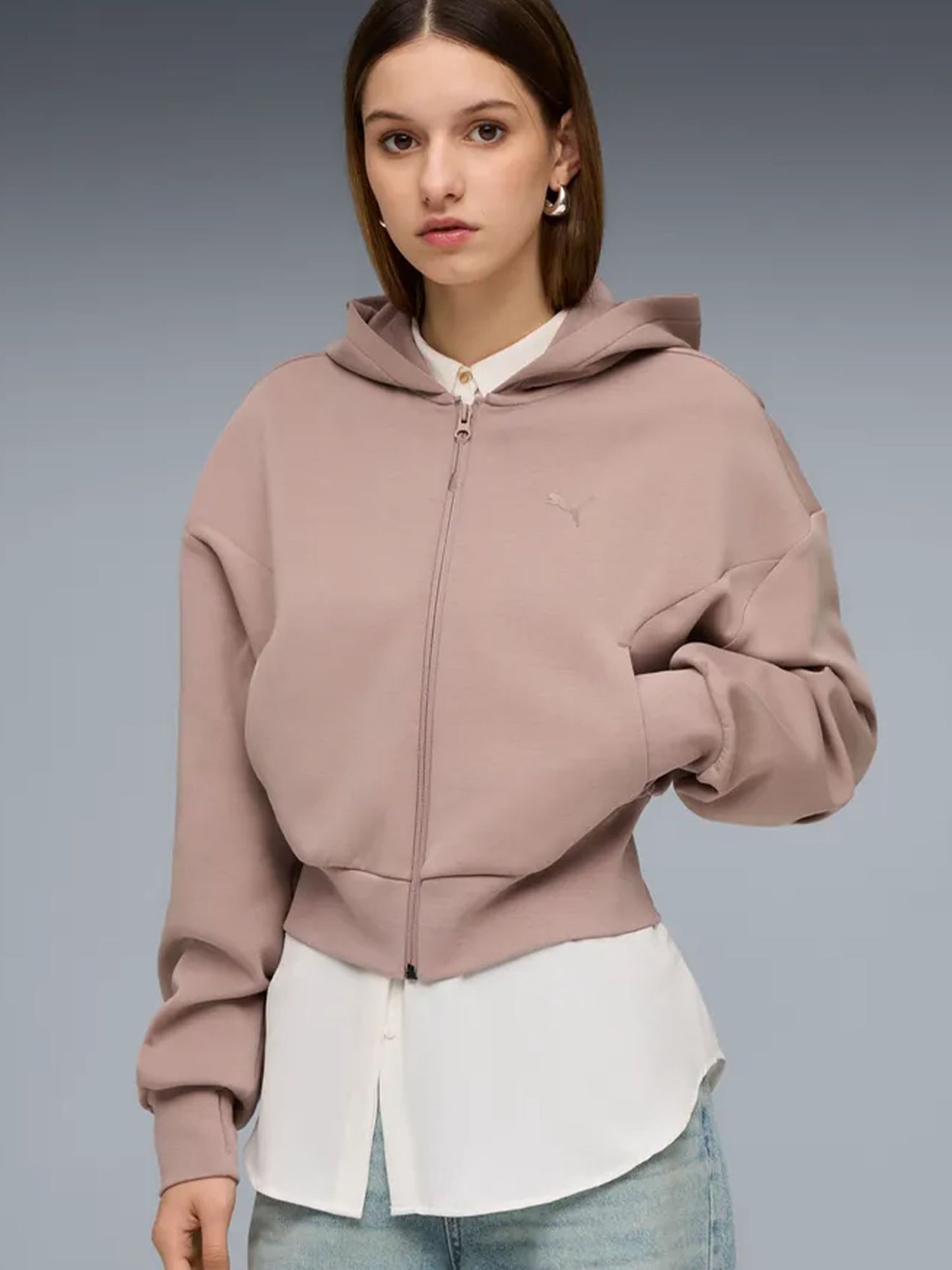 Felpa Puma PUMATECH con zip e cappuccio donna viola