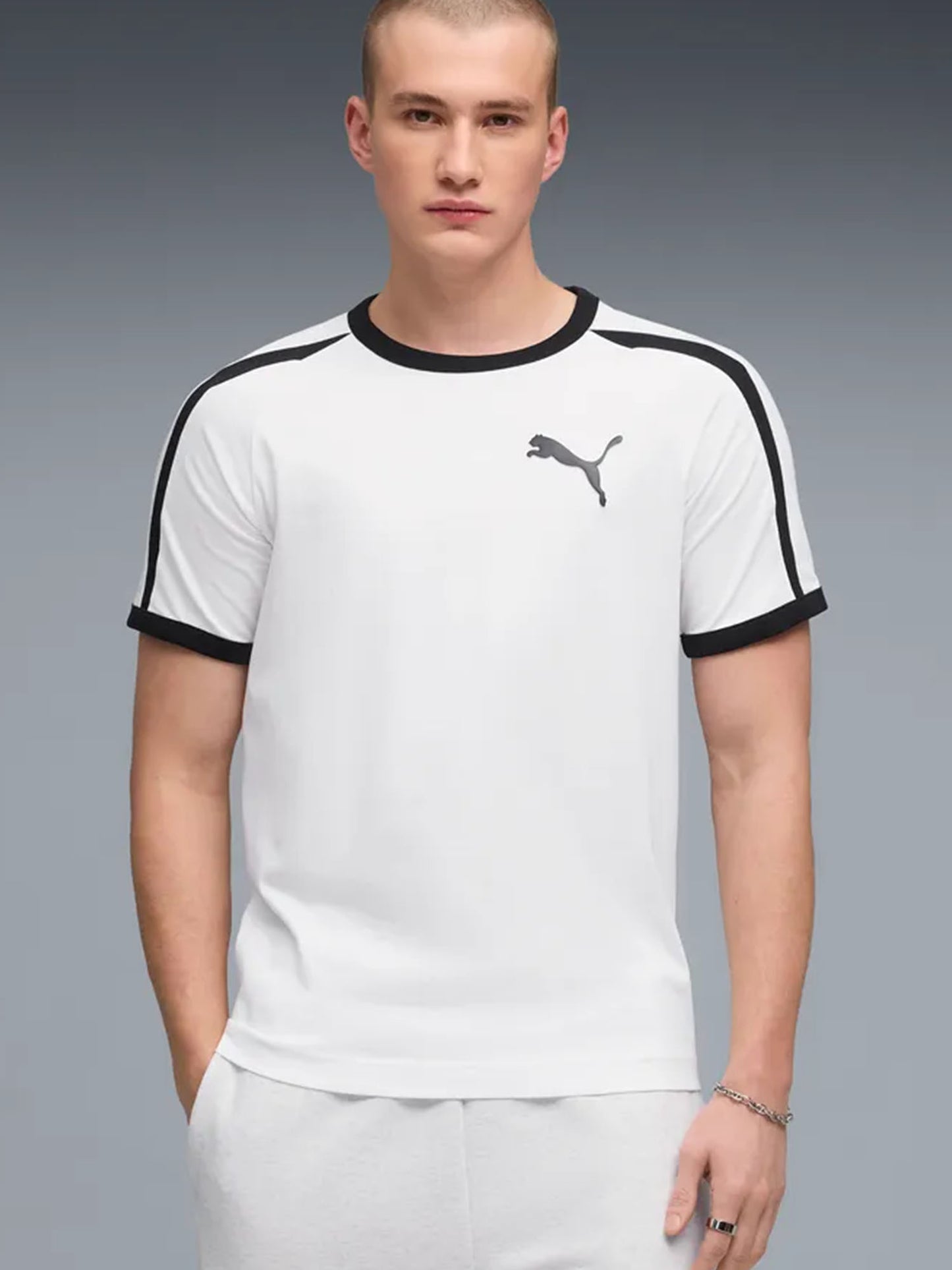 T-shirt uomo Puma T7 Big Cat in Cotone bianca con logo oversize