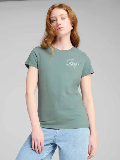 T-SHIRT CON LOGO RICAMATO PUMA DONNA SALVIA