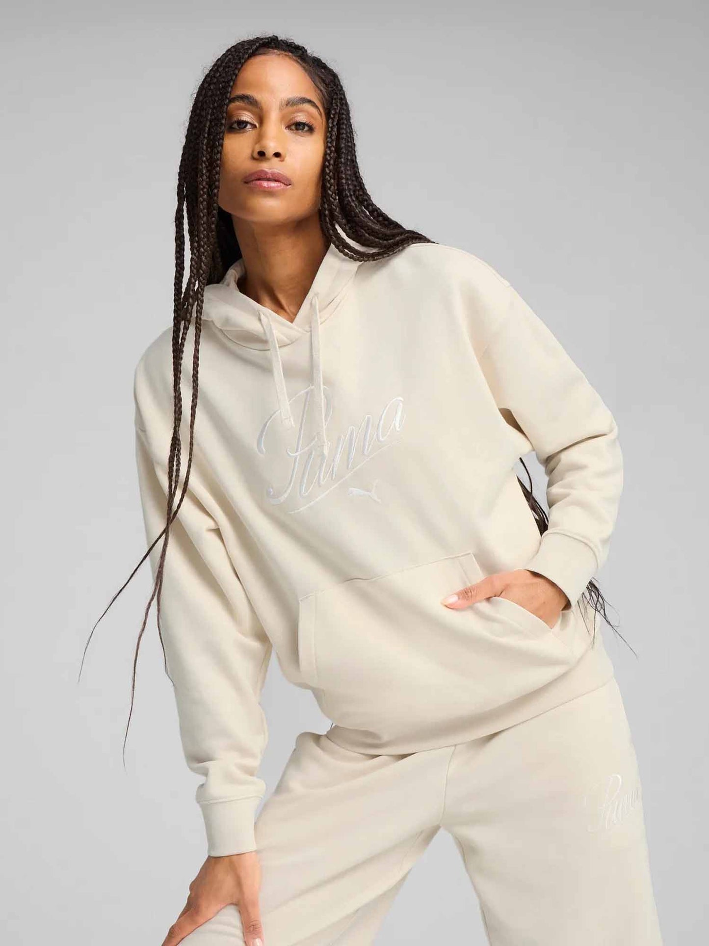 FELPA CON CAPPUCCIO PUMA DONNA PANNA