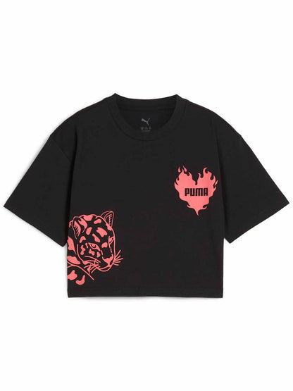 T-SHIRT CROPPED GRAPHIC LOGO PUMA BAMBINA NERO