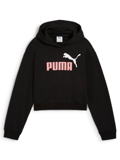 FELPA CON CAPPUCCIO CROPPED PUMA BAMBINA NERO