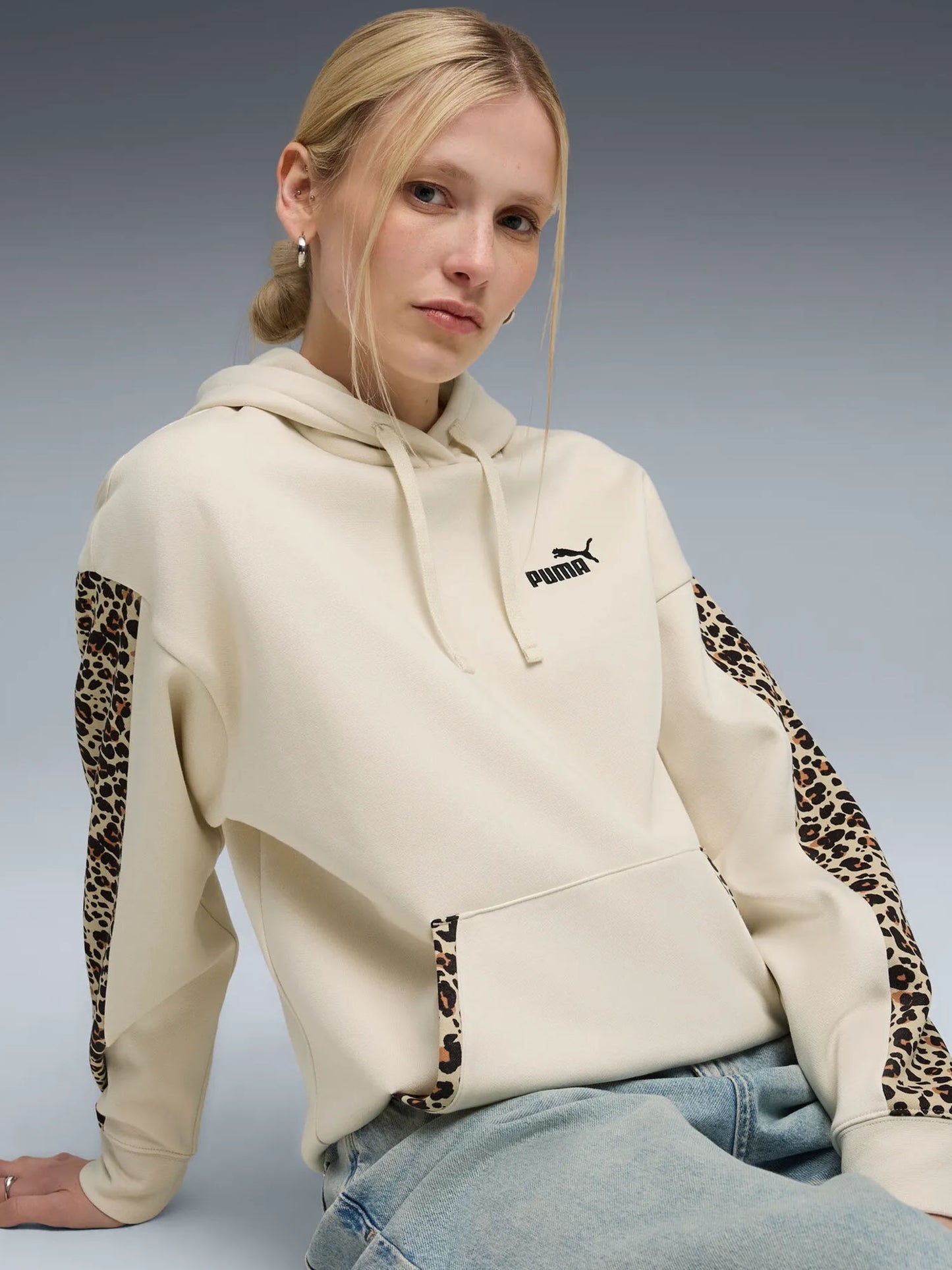 FELPA CON STAMPA ANIMALIER PUMA DA DONNA PANNA