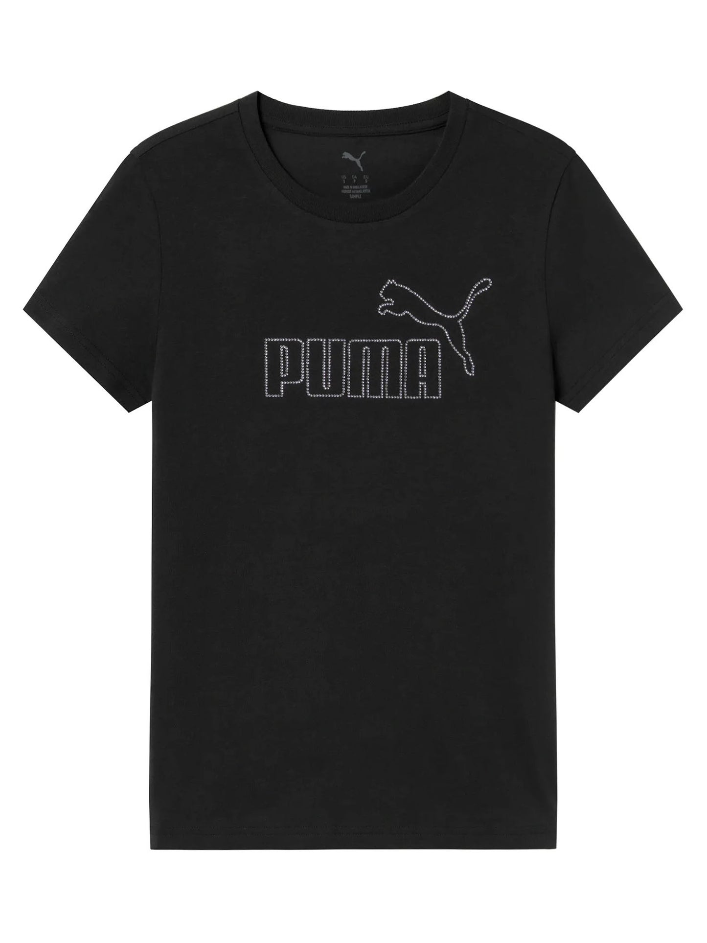 T-shirt Essential Puma donna nera con logo strass brillante