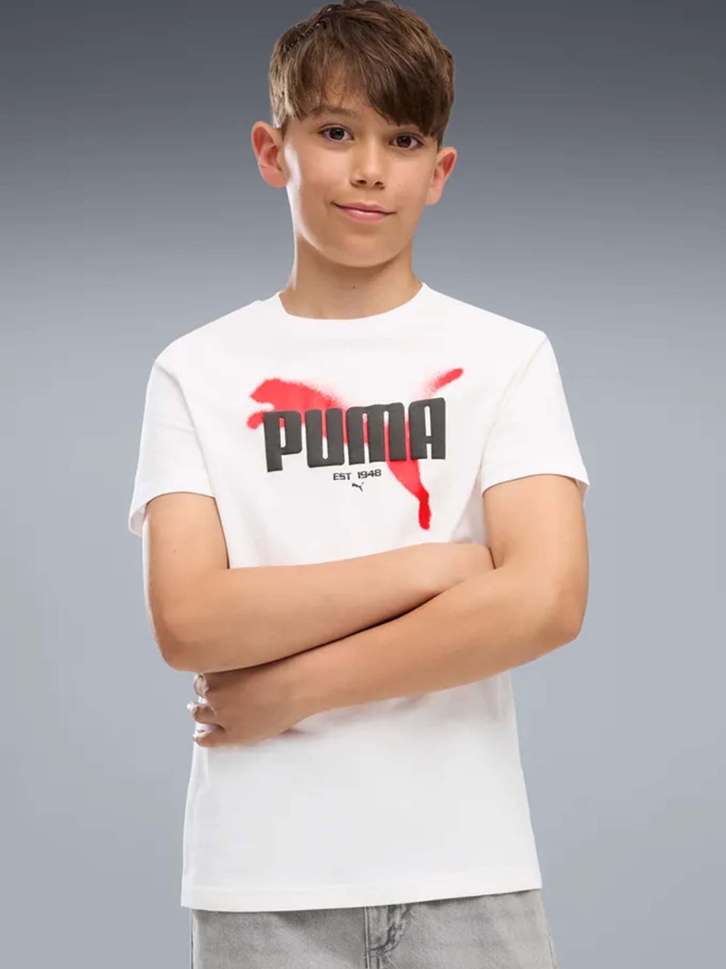 Puma B.T-SHIRT MM, t-shirt a maniche lunghe Unisex bambino bianca