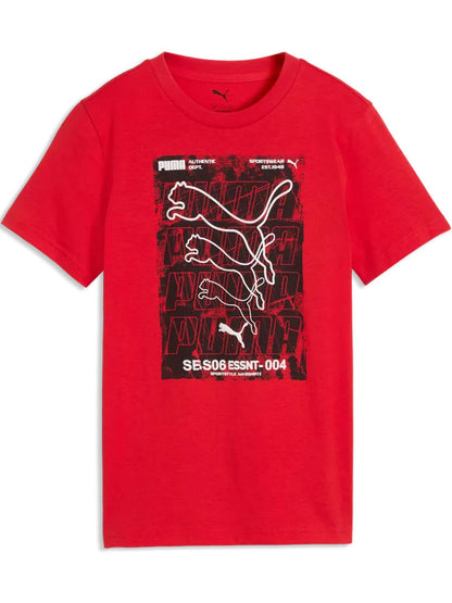 Puma B.T-Shirt Regular, t-shirt a maniche lunghe Unisex bambino rossa