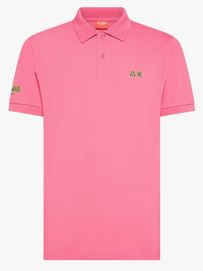 Sun68 polo da uomo fucsia in cotone con logo ricamato