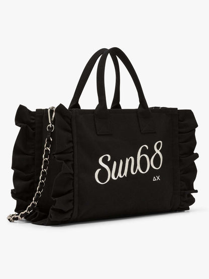 Sun68 Cali Midi Bag, shopping bag da Donna nera con rouches