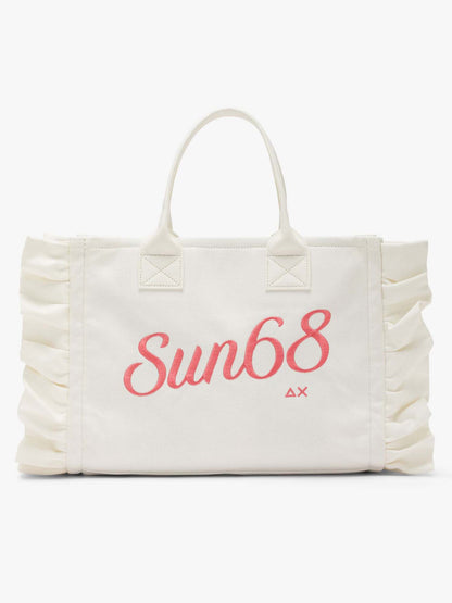 Sun68 Cali, shopping bag in cotone bianca con rouches da Donna