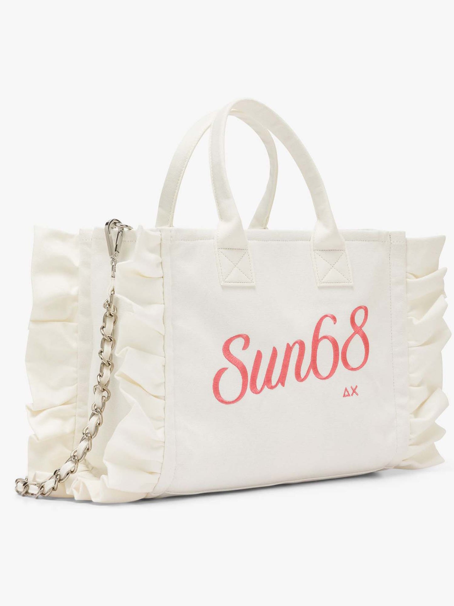 Sun68 Cali, shopping bag in cotone bianca con rouches da Donna