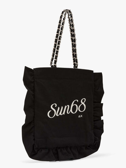 Sun68 shopper in cotone nero da Donna con dettagli arricciati