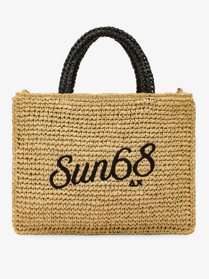 Borsa shopper Sun68 Cali in rafia beige da Donna