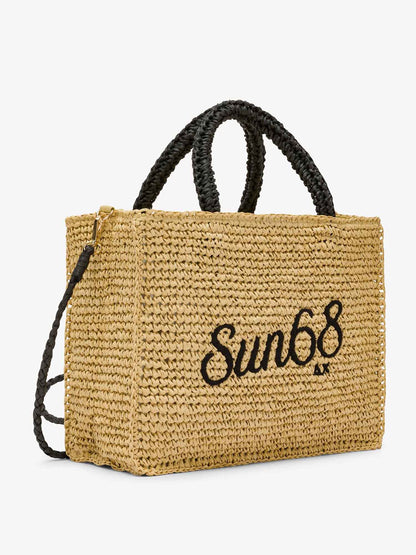 Borsa shopper Sun68 Cali in rafia beige da Donna