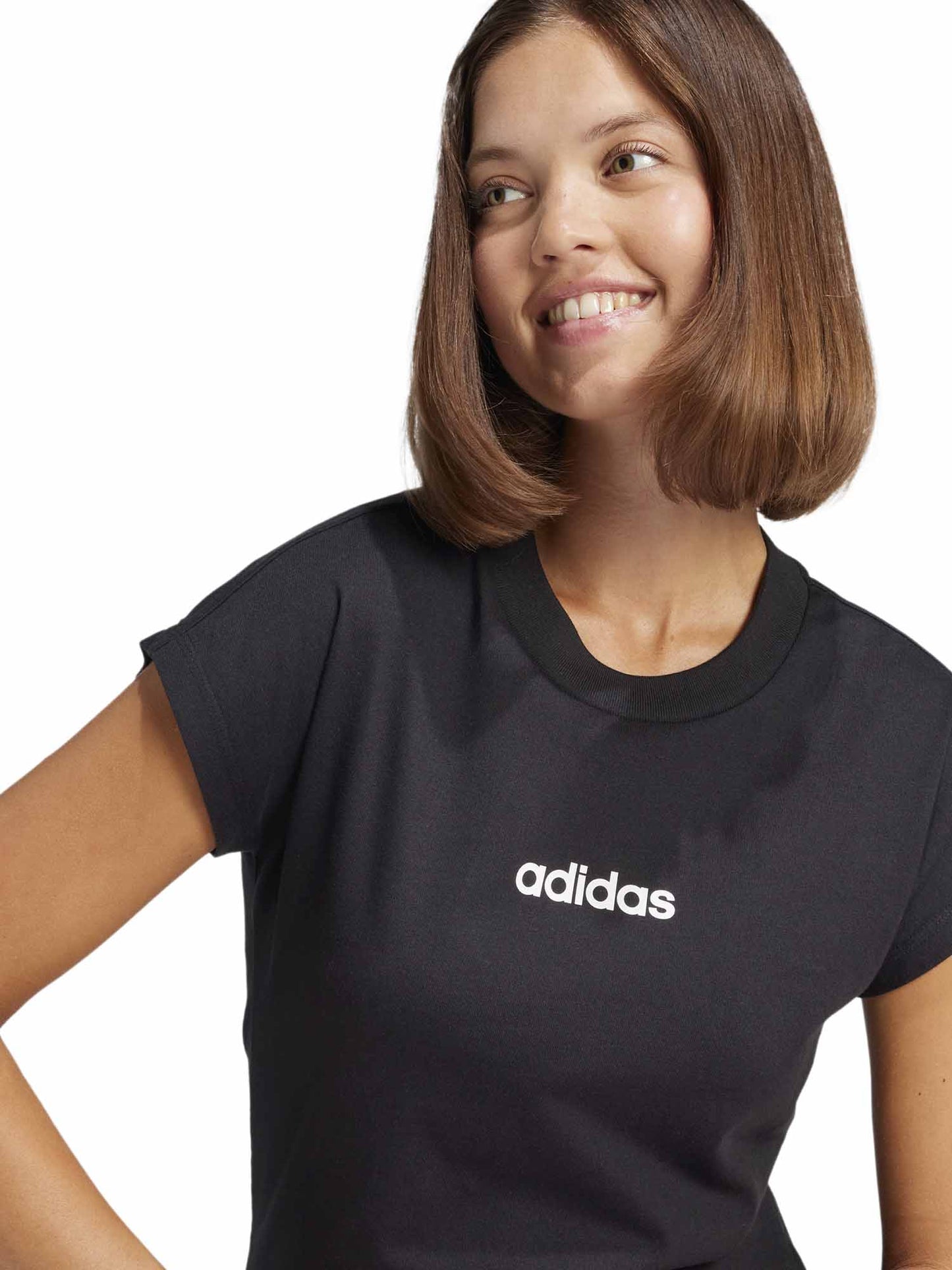 T-shirt Essentials Linear Adidas da donna nera a girocollo