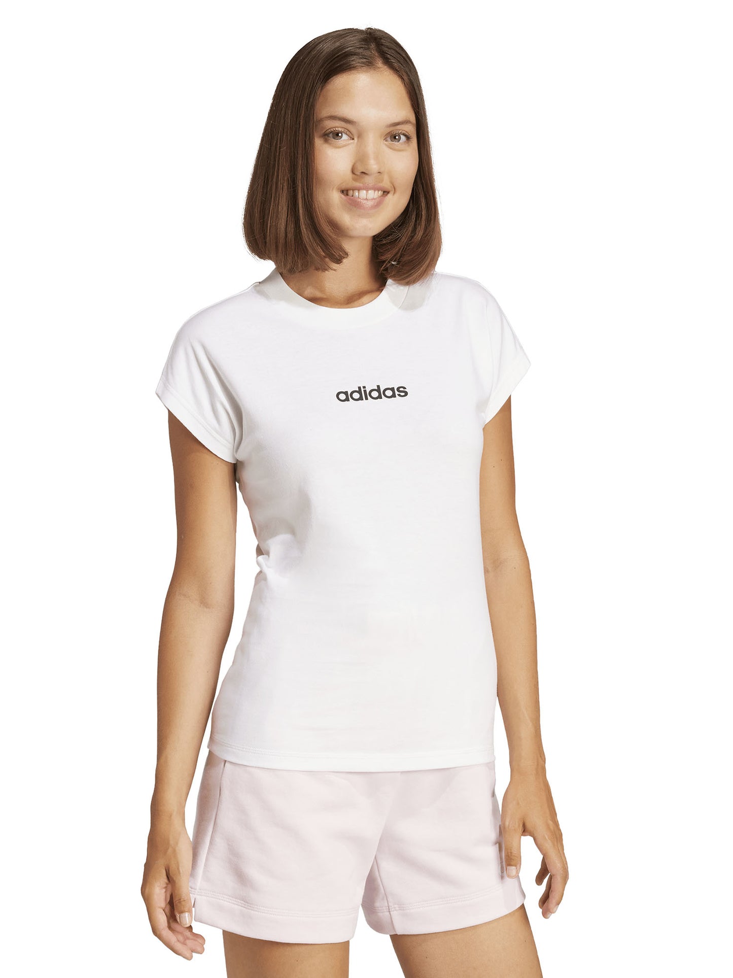 Adidas Essentials Linear, t-shirt bianca da donna in cotone