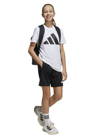 Completo Adidas bianco e nero da bambina con t-shirt e pantaloncini