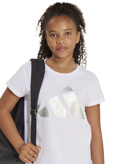 T-SHIRT ESSENTIALS GLAM ADIDAS BAMBINA BIANCO ARGENTO