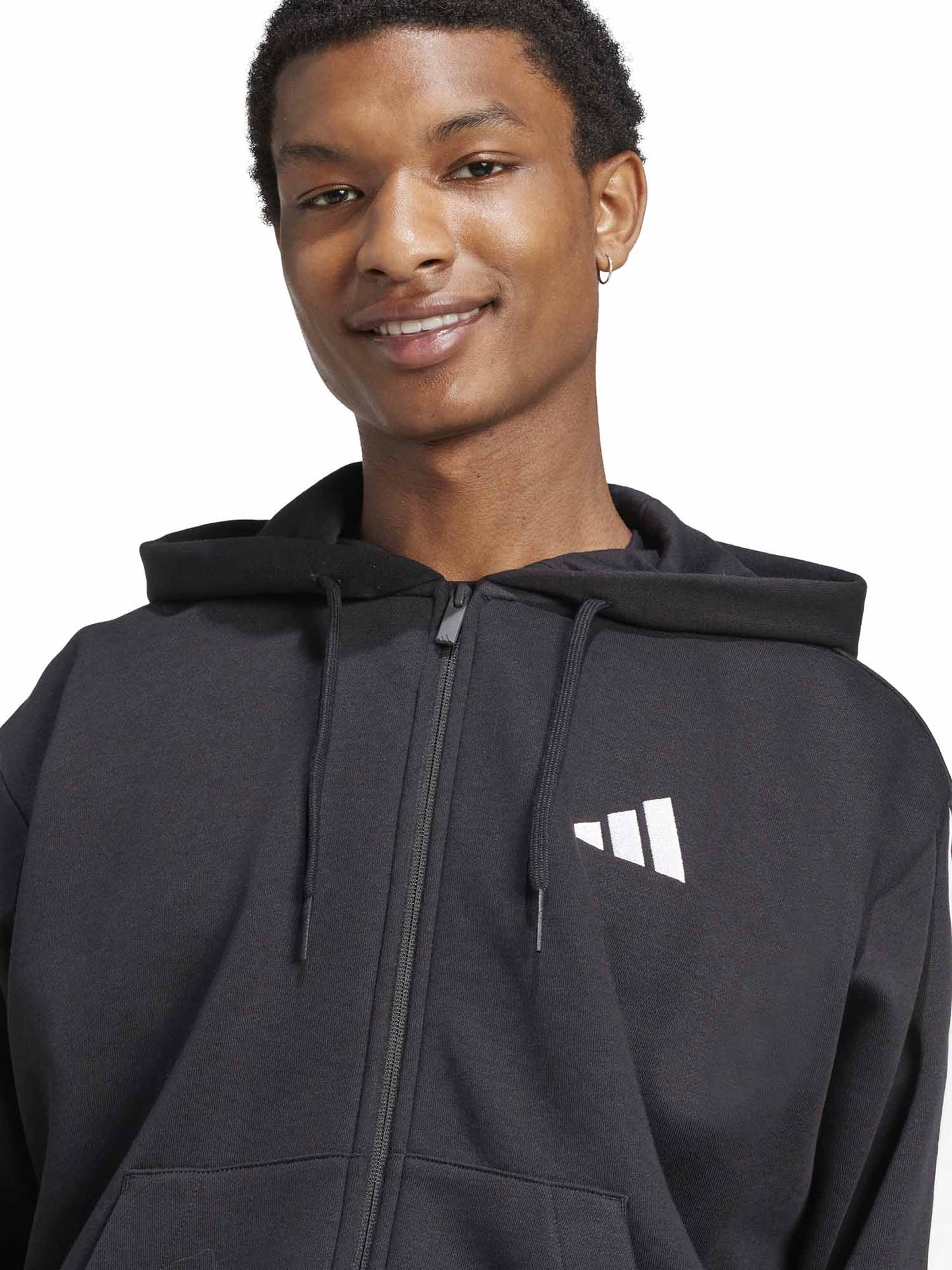 FELPA FULL ZIP CON CAPPUCCIO ADIDAS DA UOMO NERO BIANCO