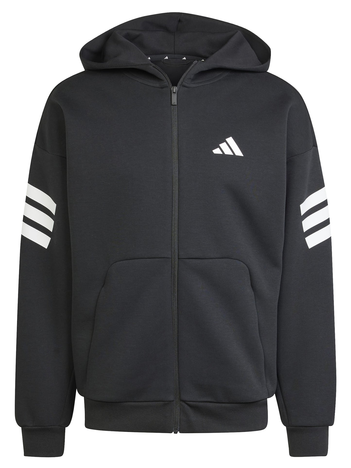 Felpa Adidas 3-Stripes nera da uomo con cappuccio e zip