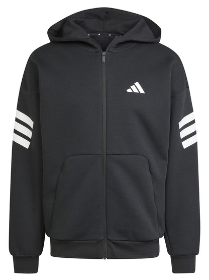 Felpa Adidas 3-Stripes nera da uomo con cappuccio e zip