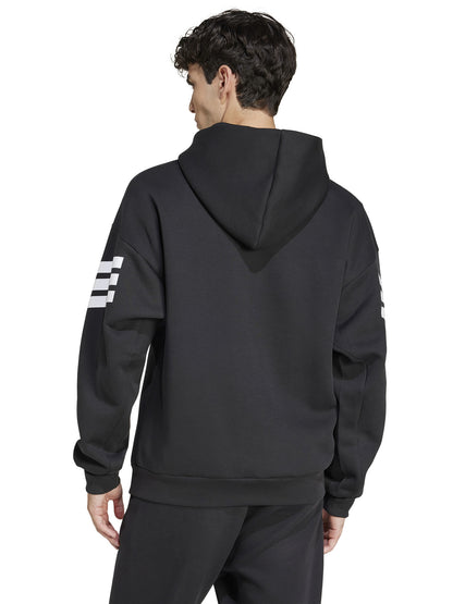 Felpa Adidas 3-Stripes nera da uomo con cappuccio e zip