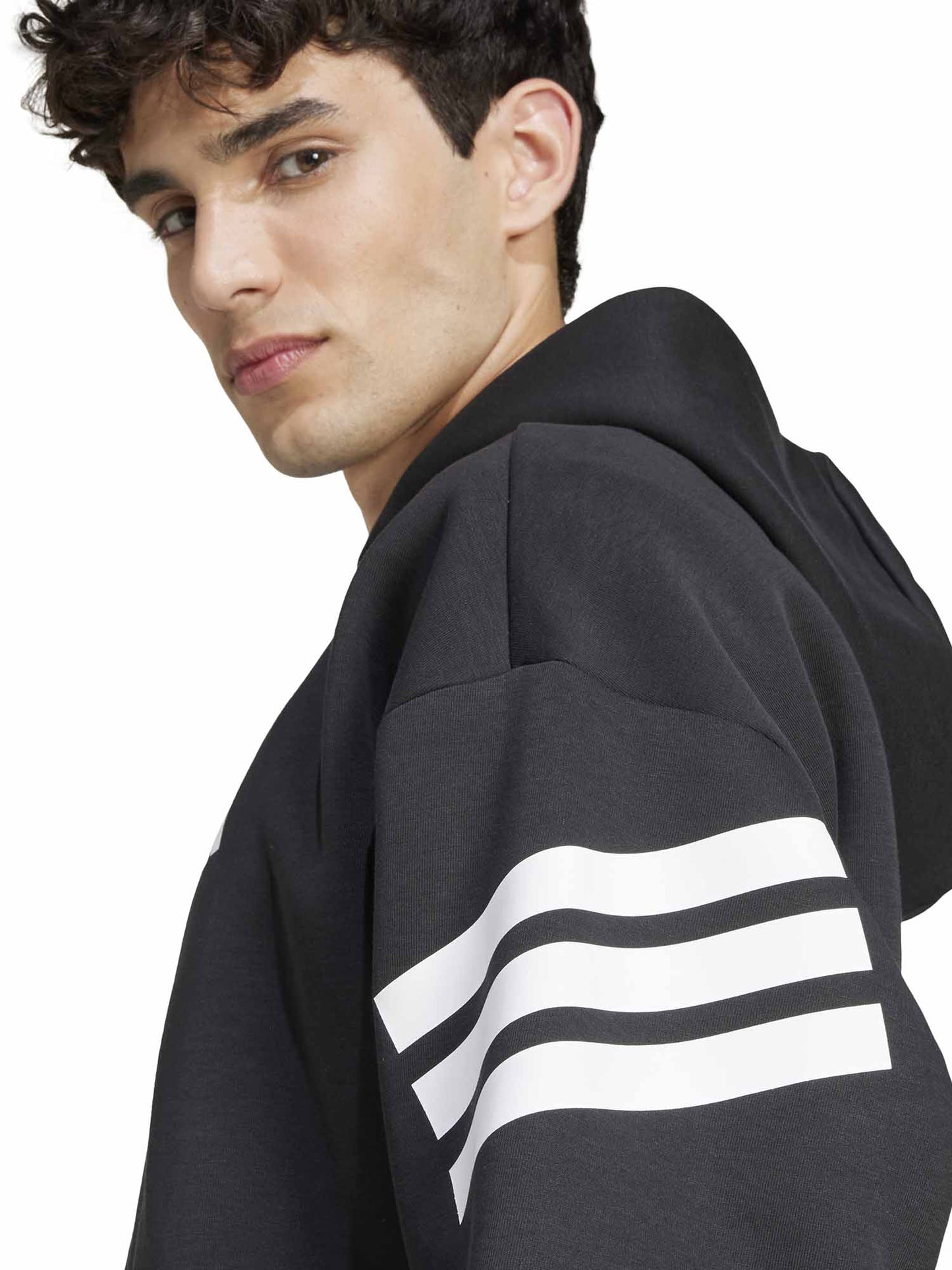 Felpa Adidas 3-Stripes nera da uomo con cappuccio e zip