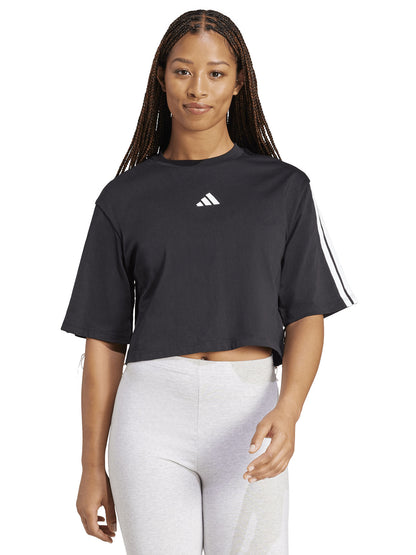 T-shirt crop donna Adidas Essentials 3-Stripes nera