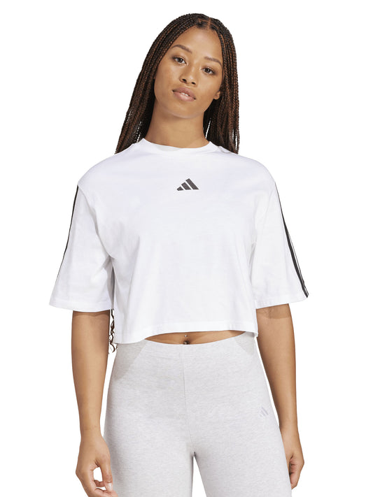T-SHIRT BIANCA CROP ADIDAS ESSENTIALS 3STRIPES DA DONNA