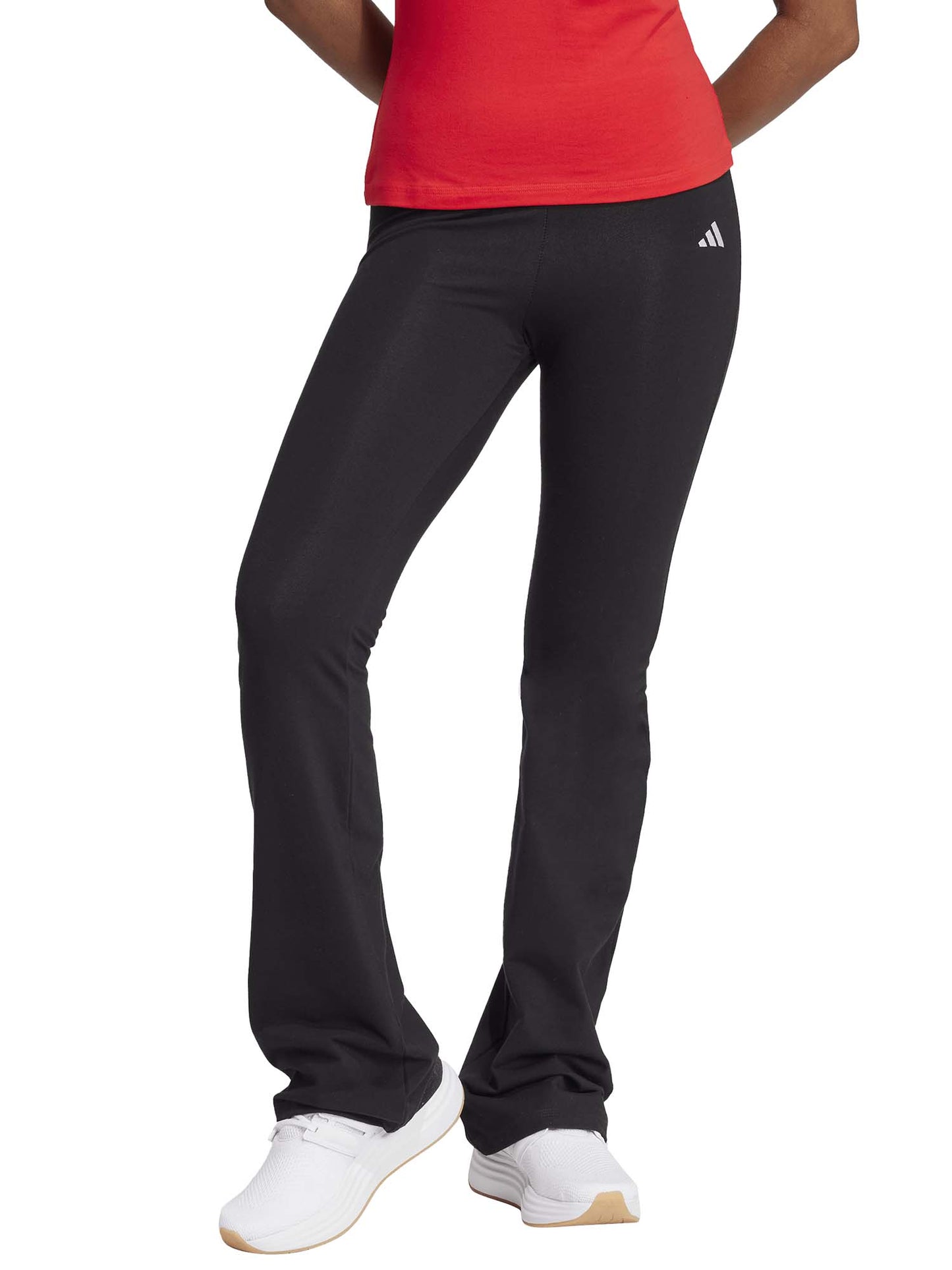Adidas Essentials Flared, leggings neri donna con vita alta