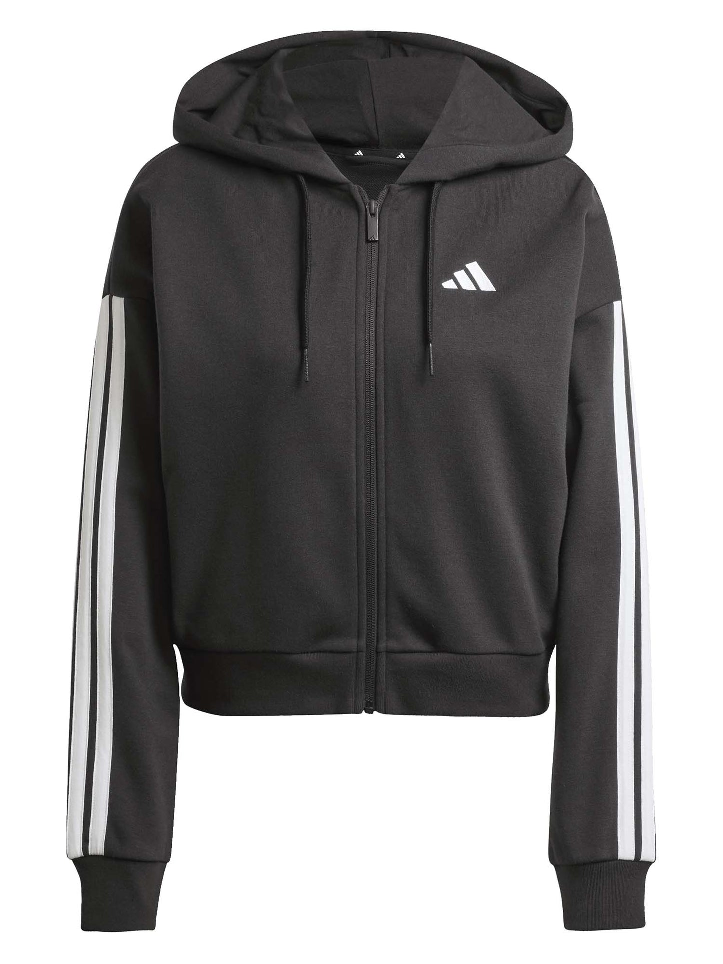 Felpa Essentials 3-Stripes nera con cappuccio da donna Adidas