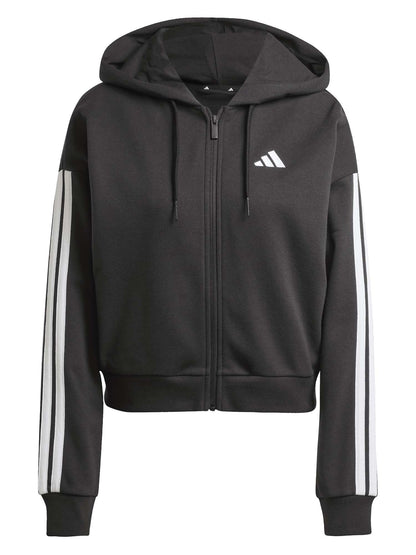 Felpa Essentials 3-Stripes nera con cappuccio da donna Adidas