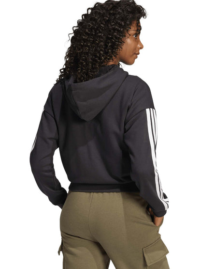 Felpa Essentials 3-Stripes nera con cappuccio da donna Adidas